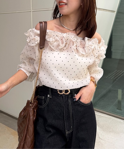 Фрилнек дот шиа браус (Free Neck Dot sheer blouse)