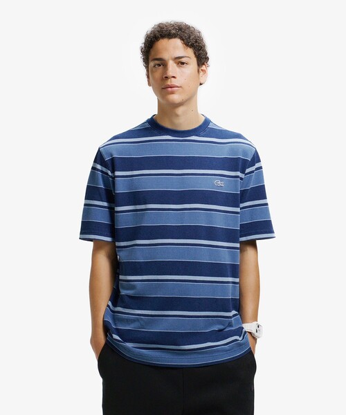 Oversize Indigo Border 半袖 T‑shirt — поло-футболка с полукими рукавами