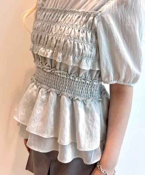 Sheer Sharning パフスリーブ ブラウス 26SS — прозрачная шифоновая блузка пышный рукав