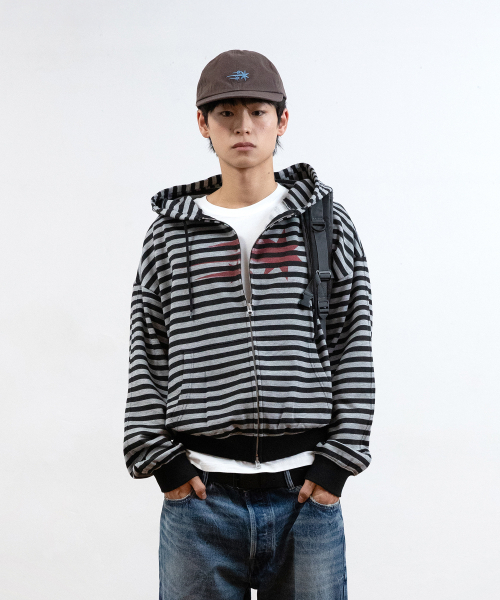 STRIPE RUSH 3STAR HOODIE ZIP UP — худи на молнии чёрное (NG2GSUM491A)