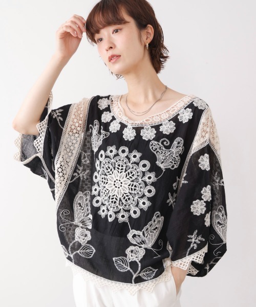 Bicolor Enbroidery ブルダイブ ブラウス — двухцветная вышитая блузка