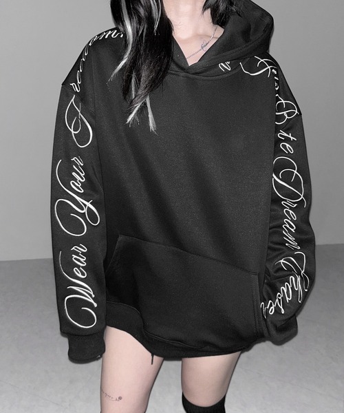 [2 color] Худи‑оверсайз с вышивкой логотипа/lettering logo embroidery over sweat hoodie