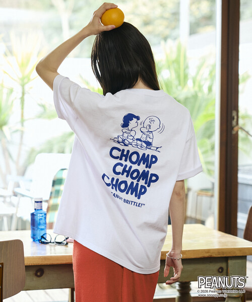 Ограниченная выставка PEANUTS — футболка Chomp с принтом, big-size, черепник, бабл-ша,バックプリント