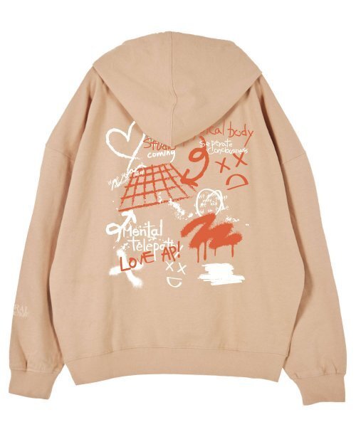 Graffiti Oversize Bar‑size drop shoulder parkar — пич (пустой) розовый