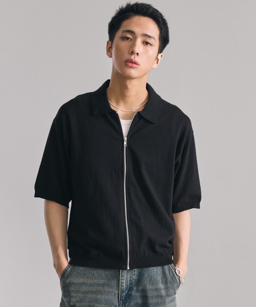 LUENNA Half Sleeve Zip Knit Shirt — вязаная футболка с коротким рукавом и молнией