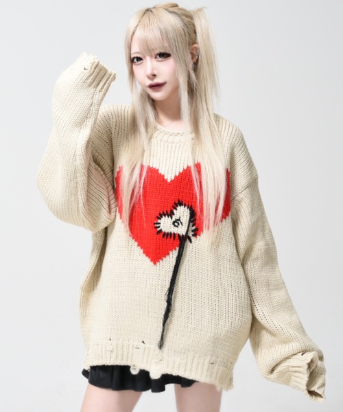 «OY/Оуай» HEART STITCH DESTROYED KNIT — вязаная футболка с сердечным швом, потертый эффект