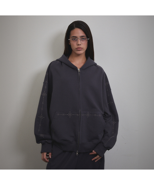 Stud Line Hood Zip‑up — худи на молнии (угольно‑серый)