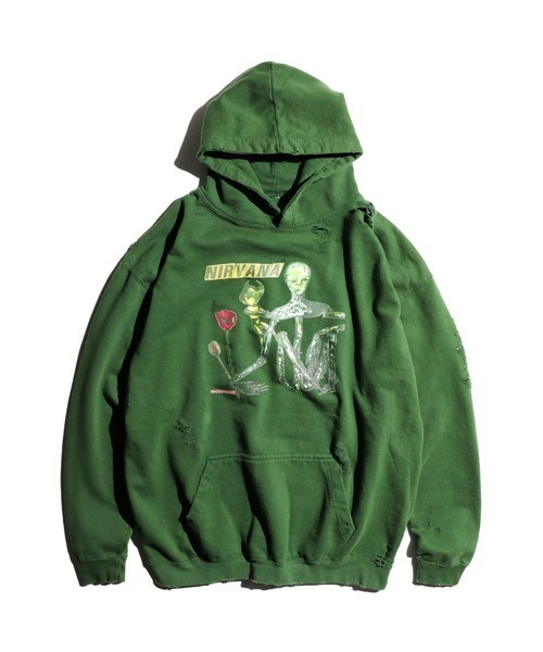 THRIFTY LOOK WORN-OUT BAND HOODIE 'NIRVANA' — худи с потертостями, принт Nirvana