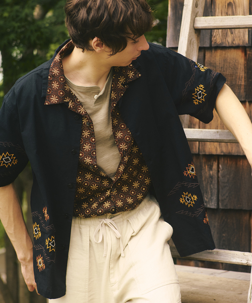 PENDLETON "Cutwork"刺繍 open collar shirt — рубашка с вышивкой