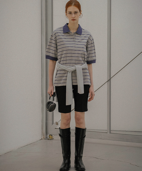Multi stripe collar T-shirt — футболка с многоцветным полосатым воротником, серый