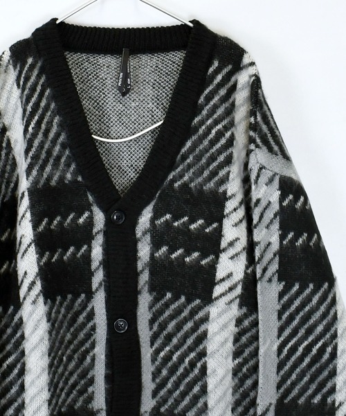 Shaggy Check Knit — вязаный пуловер, V‑neck, мужской, oversized