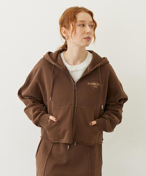 Heart Motif Faded Cropped Zip Up Hoodie — укороченное худи‑кардиган с молнией, потертая расцветка