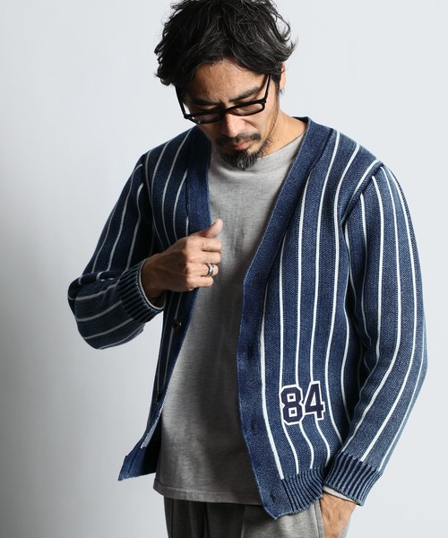 [INDIGO LABEL] Indigo Stripe & Border Cardigan — кардиган в полоску и с бордюром