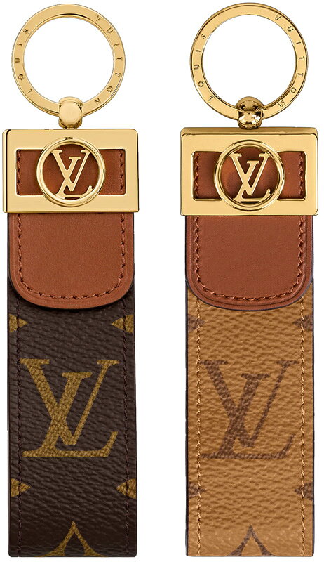 Кошелёк Louis Vuitton с тиснёным логотипом и кожаной оборкой, светло-коричневая модель Dauphine. Круглый логотип LV. Portefeuille Dragonne Dauphine. Монограмма Louis Vuitton на кожаном кантe.