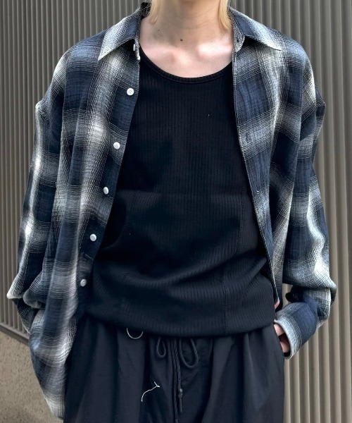 [Chikashitsu +] shadow check shirt / длинная рубашка Shadow Check