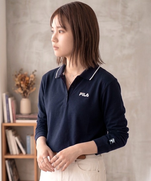 FILA — футболка с длинным рукавом, 100% хлопок, вышивка логотипа, полосатый