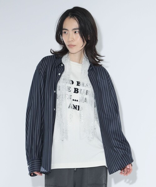 [Снижение цены 7/24] maturely / Choke Stripe Lace Tee — ремешок, длинный жилет