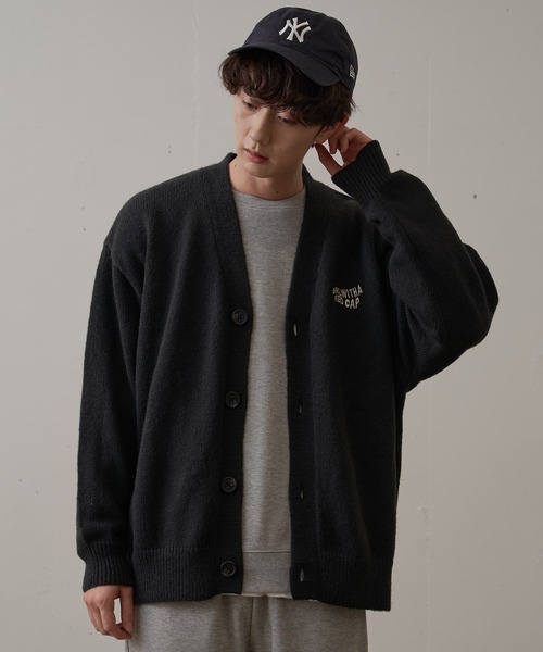 [UNIIT × RED CAP GIRL] Backyrast — джагардовый вязаный V‑neck кардиган, большая размерная сетка.