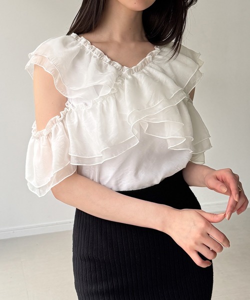 2-way Twin Frill Shirring Blouse — блузка с двойными фалдами, 2-в-1