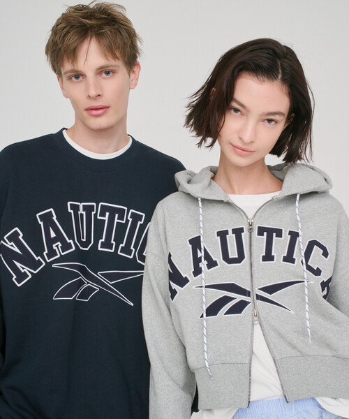 Reebok × NAUTICA — HEBREW White Double-Name Arch logo jacket (Exclusive)