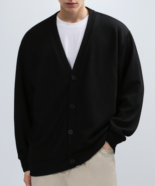 [OVER-FIT] GAFF TEX CARDIGAN (BLACK) — кардиган оверсайз черный