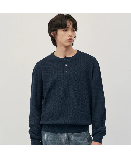 Eijon semi‑overfit Henley neck knit (NEVY)