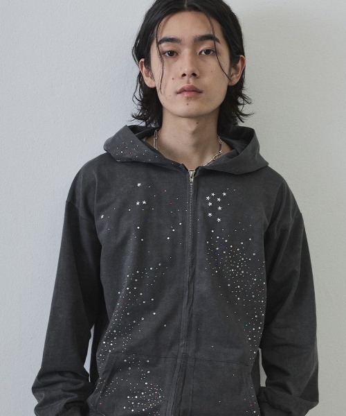 Vintage Wash Rhinestone Zip Hoodie — худи с молнией и стразами