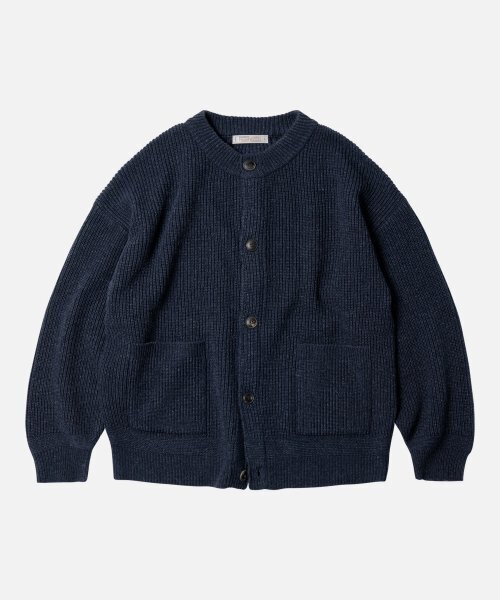 HEAVY WOOL ROUND CARDIGAN — тяжёлый шерстяной круглый кардиган, индиго