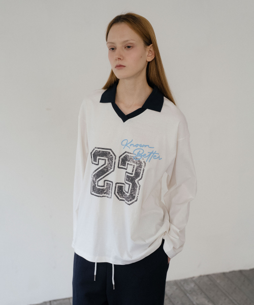 Nb longsleeve collar box T‑shirt [KNSS05TS13] — ivory