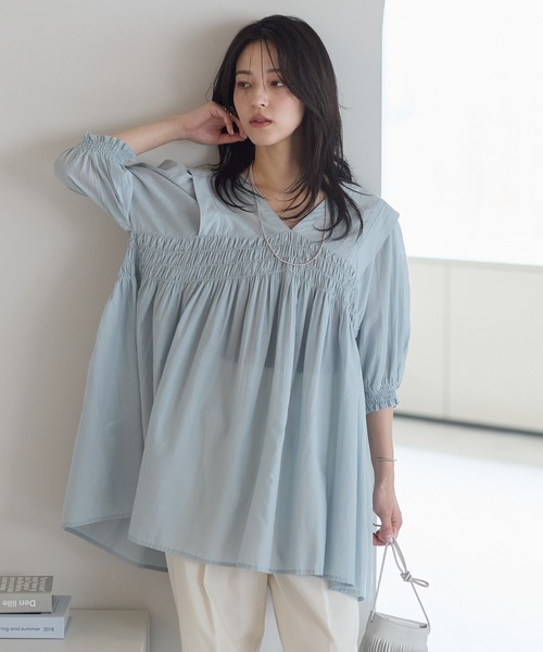 [India Fabric] 2WAY коттон‑шиаринг блузка / лёгкая драпировка, индийский коттон блузка