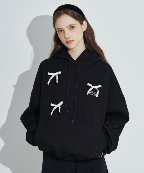 Velvet Ribbon Hoodie [Black] — худи с бархатной лентой, чёрный