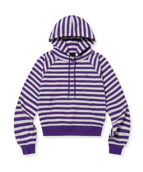 W Stripe Tag Crop Hoodie — укороченное худи в полоску, пурпур/овсянка
