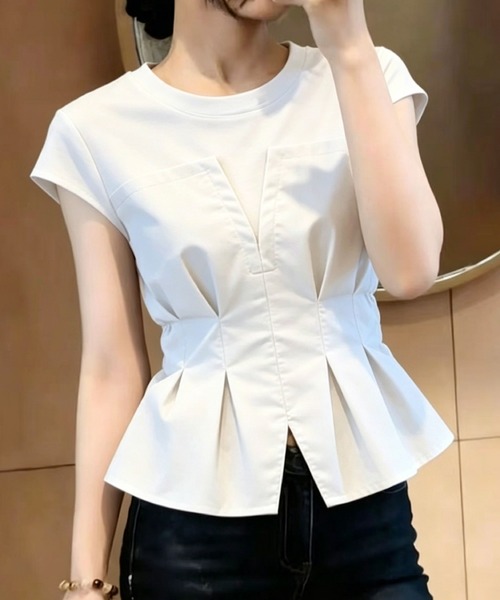 Westtuck French sleeve peplum blouse, перламутровый