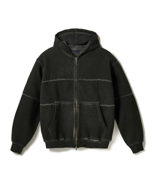 Pigment Dyed Split Zip Hoodie — угольно‑серый
