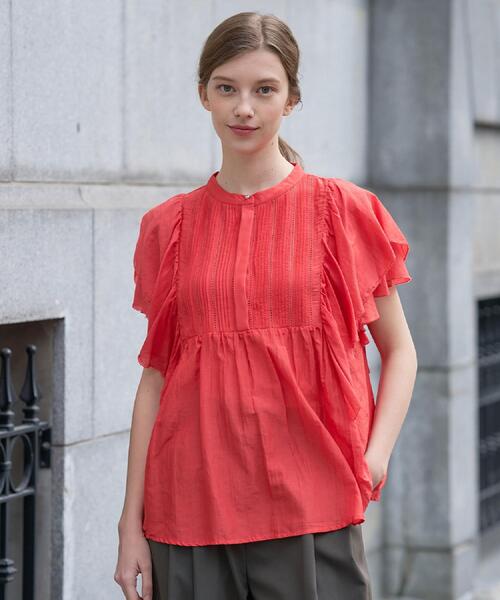 Cotton silkラッフル슬리브 blouse — хлопково-шёлковая блуза с рюшами