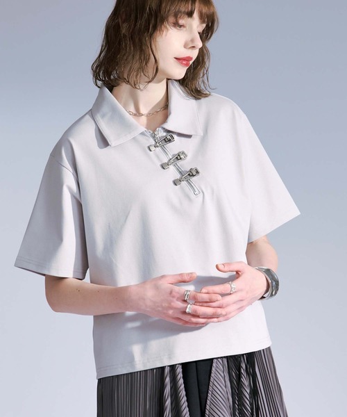 Metal buckle half‑zip pullover