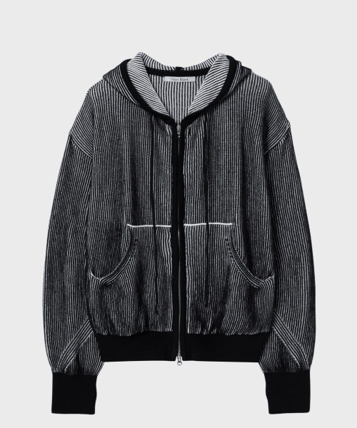 Knit F Hood Zip — вязаная толстовка‑капюшон, чёрно‑белая