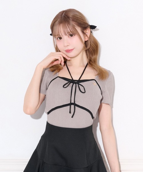 Front Ribbon Knit Tops — вязаный топ с бантом спереди