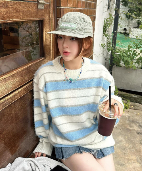 Vector Stripe Mohair Knit Ivory — мохеровый вязаный джемпер, айвори