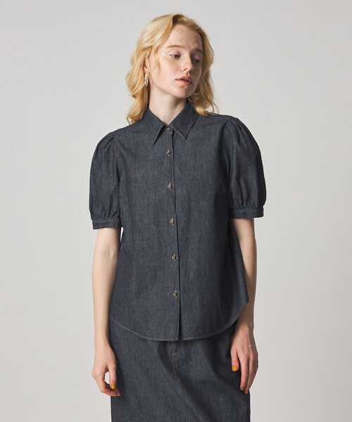 Steven Alan light‑ons denim puff‑sleeve shirt