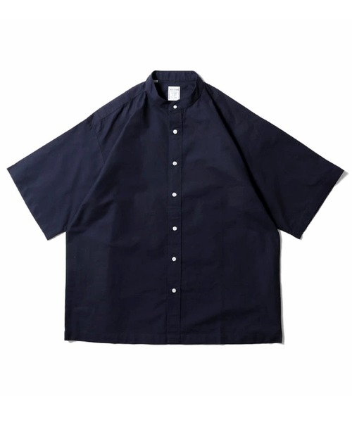HOUSTON Oxford S/S Band Collar Shirt хлопковая рубашка‑полубез воротника, короткий рукав