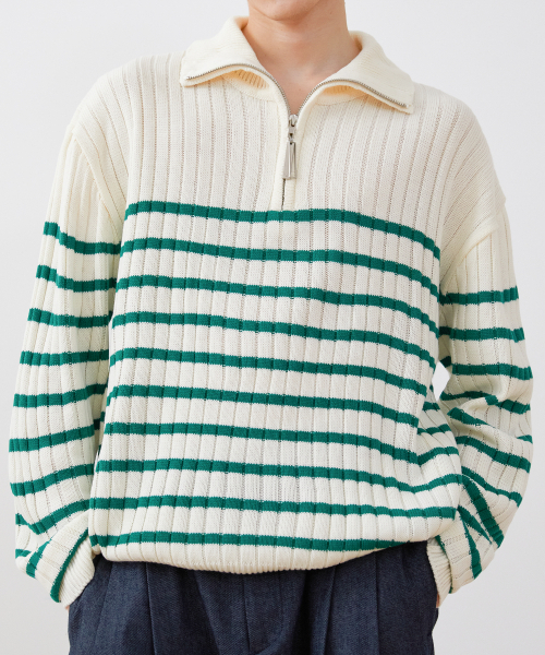 Pendant Stripe Half‑Zip Hoodie _ зелёный