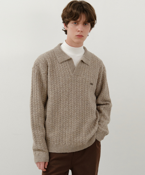 Brutish double open collar knit кардиган — бежевый (WC25-KN74)