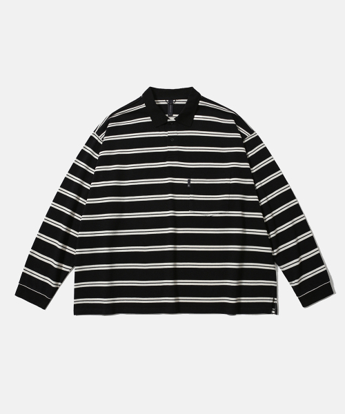 WIDE POLO L/S SHIRT / Black Stripe — широкое поло с длинным рукавом, чёрная полоска