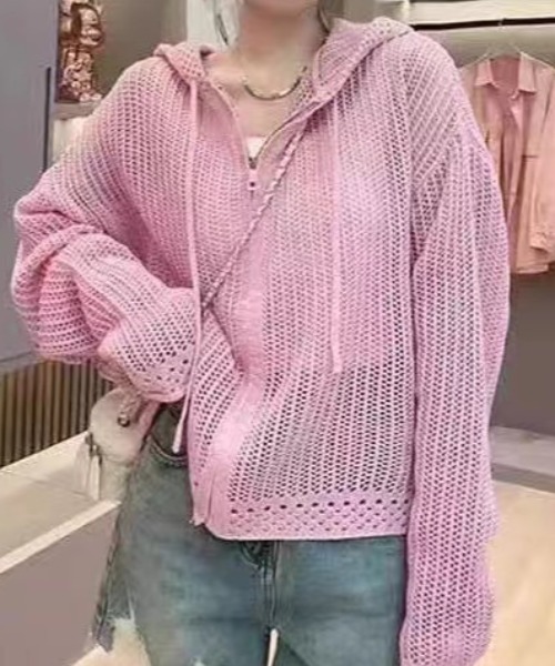 Прозрачная вязаная мэщ-парка — лёгкий сетчатый худи (see-through mesh hoodie)