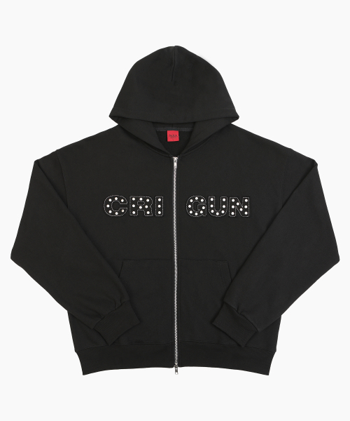 Applique Rivet Zip Up Hoodie — худи на молнии с аппликациями и клёпками, чёрный