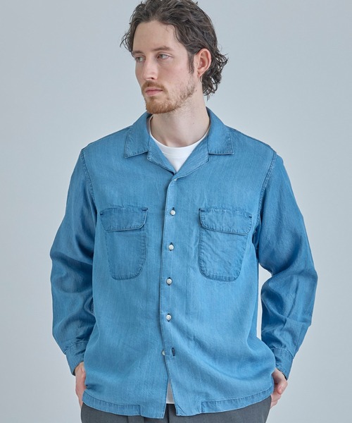 Tencel open collar shirt — тенсель рубашка с открытым воротником