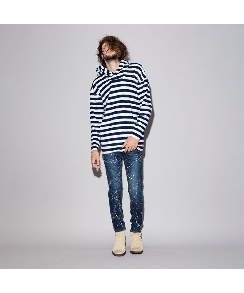 NO ID. Bicule Lamb Pile Border Big Pullover Parka — толстовка-пуловер из овчины с бордюром