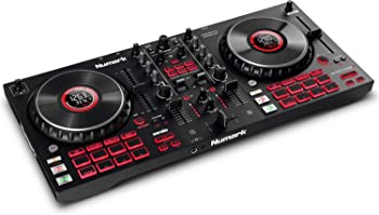 Numark DJ-контроллер 4 деки с сенсорными джогами Serato DJ Lite FX, пэдали, аудиоинтерфейс Mixtrack Platinum F — очень хорошее состояние (б/у)