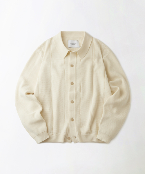 LS STRIPE COLLAR KNIT CARDIGAN — вязаный кардиган с полосатым воротником, цвет ivory